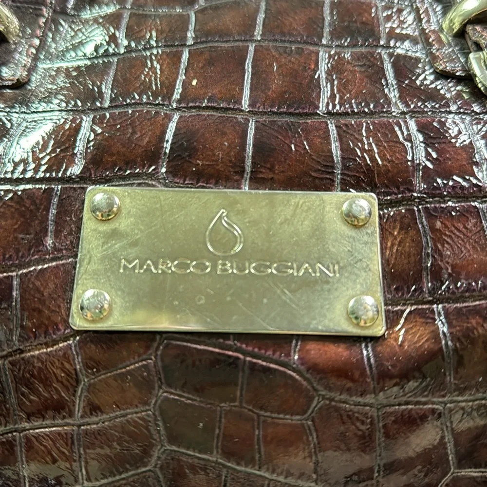 Women’s Marco Buggiani Brown Croc Patent Leather Satchel Bag